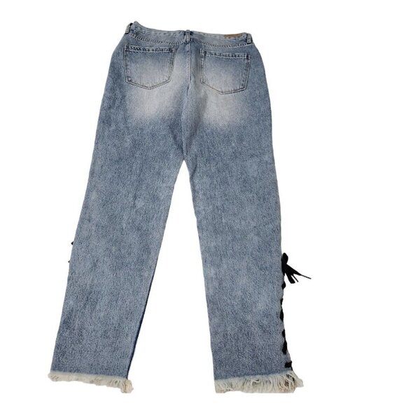 Blanknyc Jeans Womens 27 Blue High Rise Tapered Lace Up Raw Hem Denim Boho - Picture 11 of 14